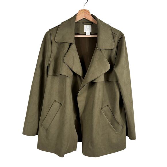 H&M Jackets & Blazers - H&M Women's Size Medium Army Green Soft Faux Suede Short Trench Coat Cardigan